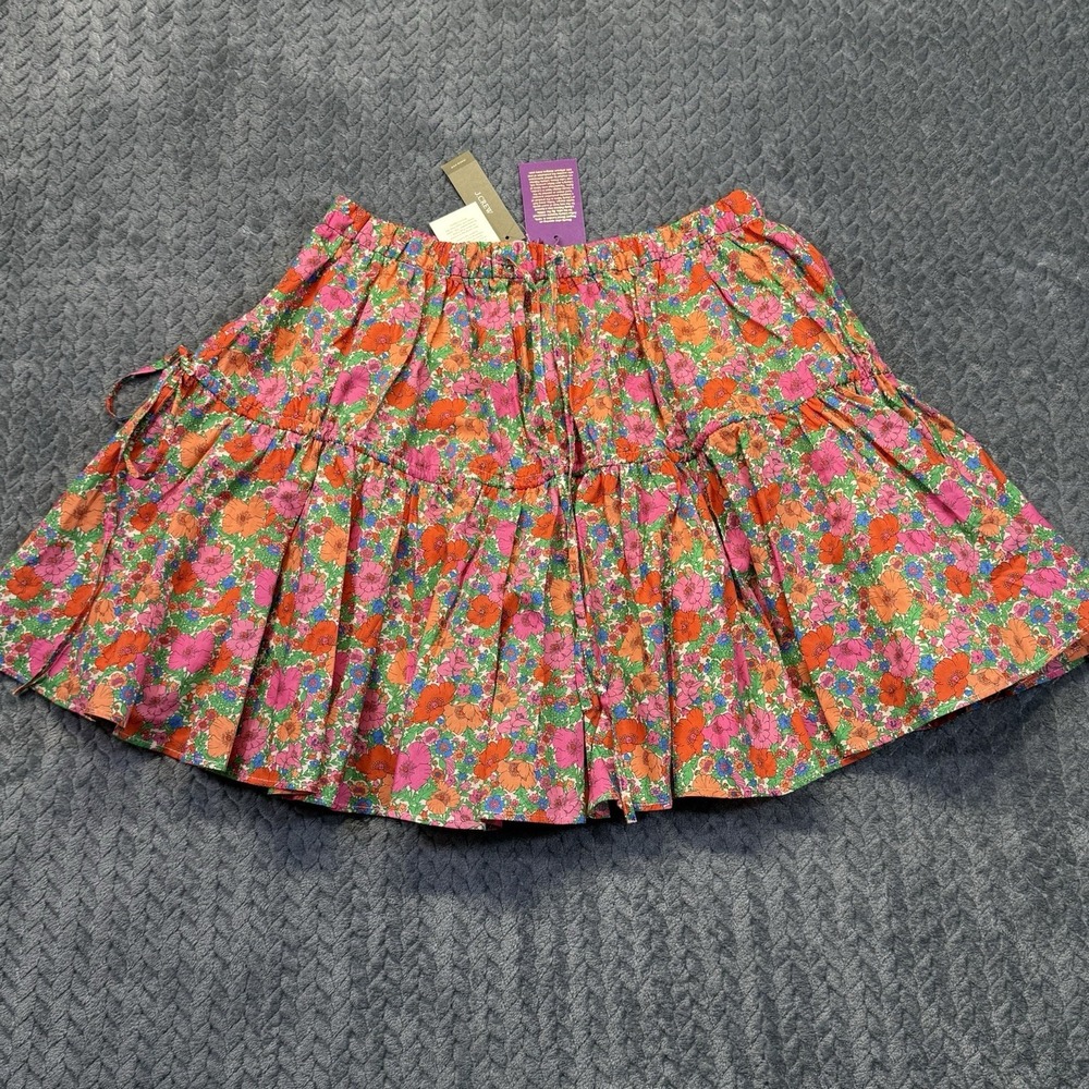 J.Crew x Liberty Fabric Women’s Skirt‎ NEW Floral XS Cotton Pink Orange Tiered
